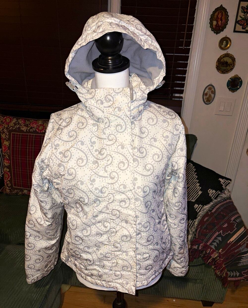 Trespass Womens Small Ski Jacket White Gray ColdHeat Waterproof Hooded Snow